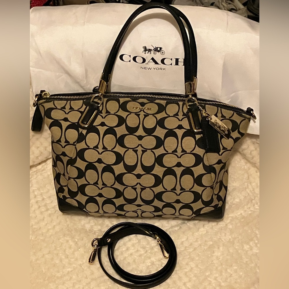 Vintage Coach Black and Tan Signature Tote